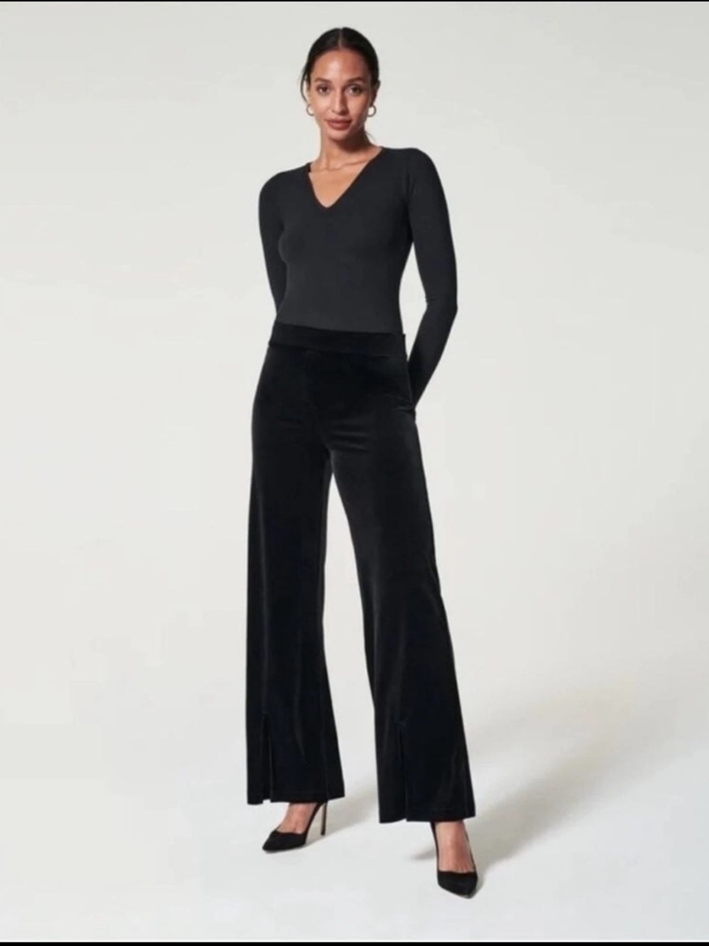 Spanx Velvet Split Hem Wide Leg Pants Black Size Large